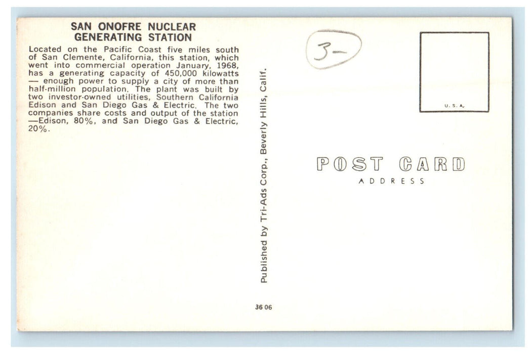 c1960s San Onofre Nuclear Generating Station San Clemente CA Postcard
