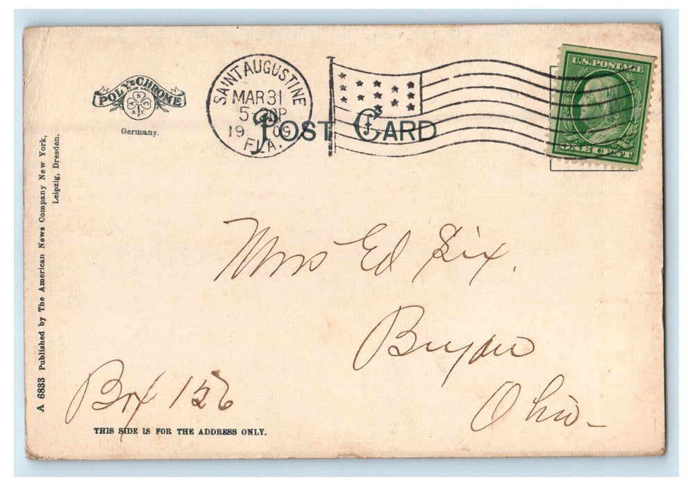 1909 St. Augustine from the Riverfront, St. Augustine Florida FL Postcard