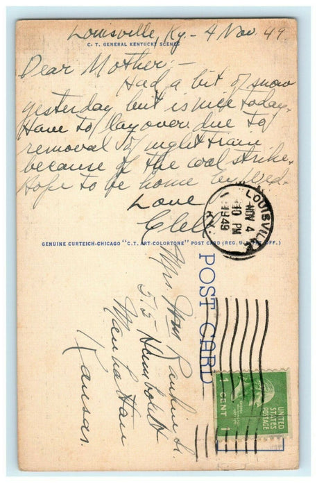 c1949 Greetings From Kentucky Large Block Letter Louisville Coal Strike Postcard