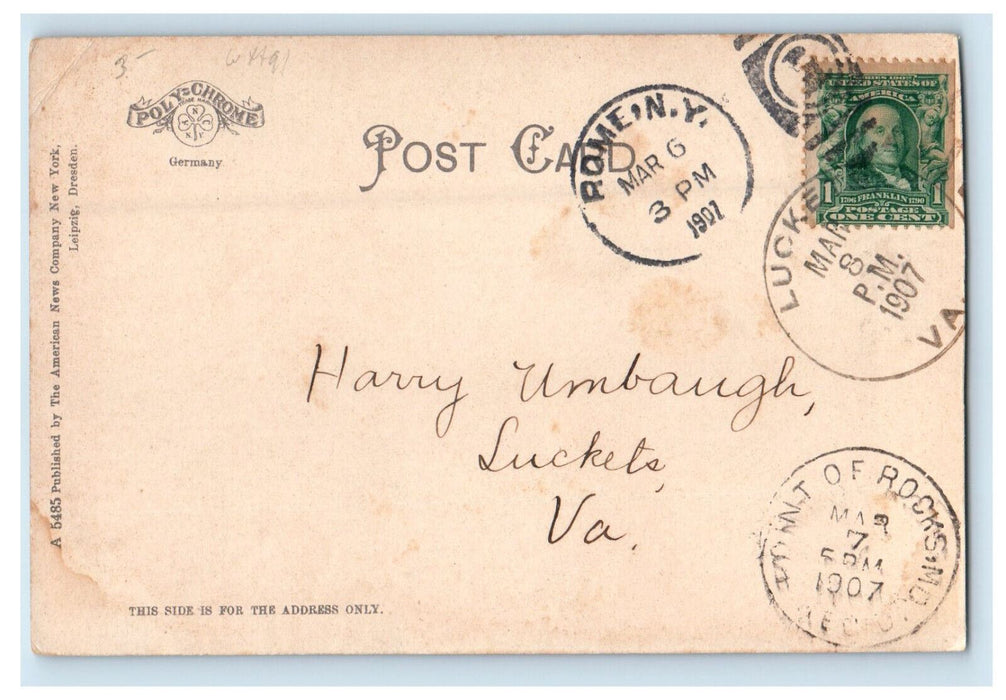 1907 First ME Church and Parsonage Rome New York NY Luckets VA Postcard