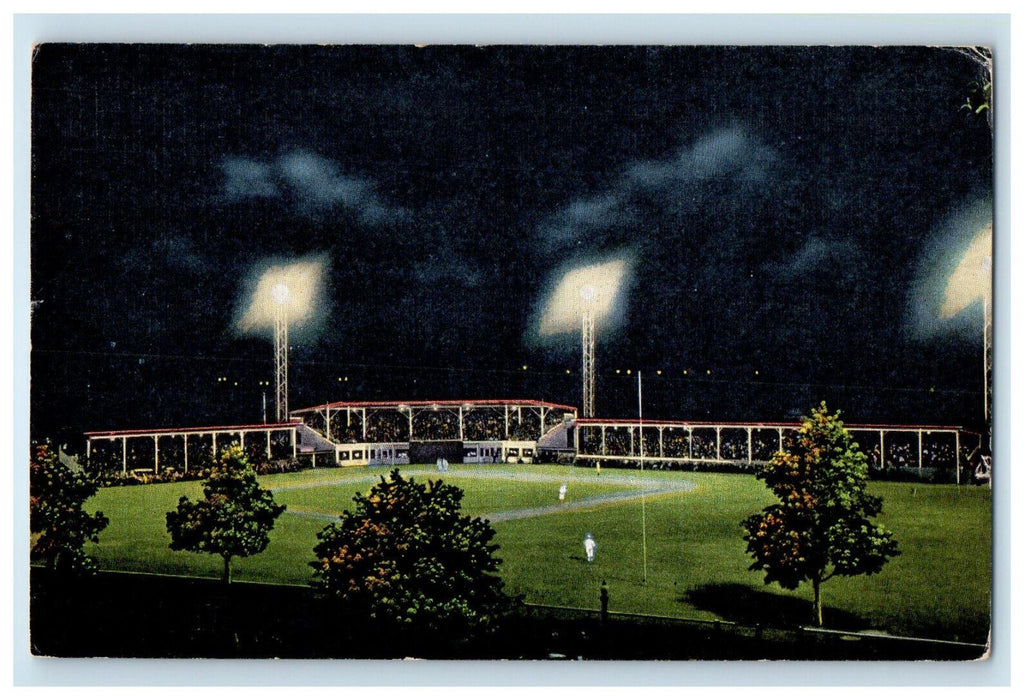 1953 A View of The Armco Baseball Field at Night Middletown Ohio OH Postcard