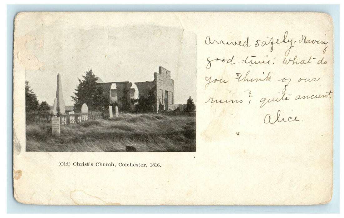 1905 Old Christ's Church Colchester Canada 1816 Posted Antique Postcard