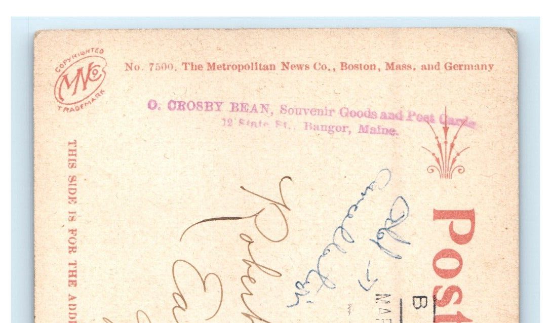 1908 Crosby Bean Souvenir Goods Shop Court Street Bangor Maine ME Postcard