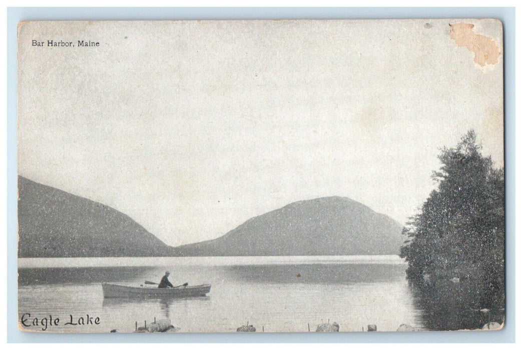 c1905 View Of Eagle Lake Canoeing Bar Harbor Maine ME Unposted Antique Postcard