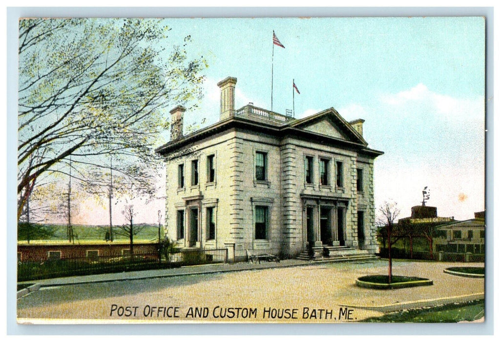 c1910's Post Office And Custom House Bath Maine ME Unposted Antique Postcard