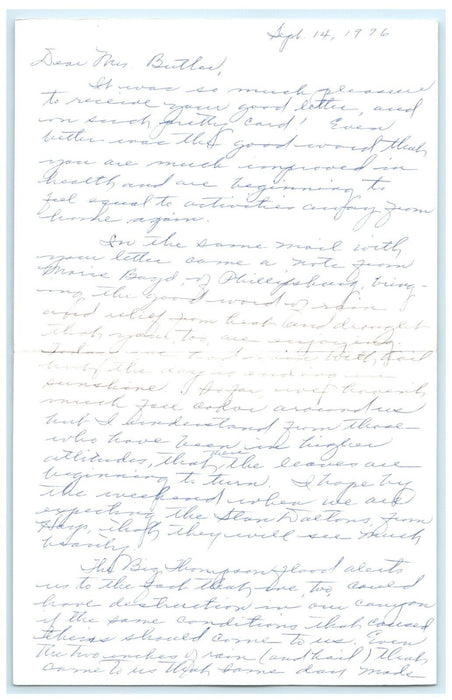 1976 Letter to Mrs. Buttler St. James on the Mount Church Allenspark Colorado CO
