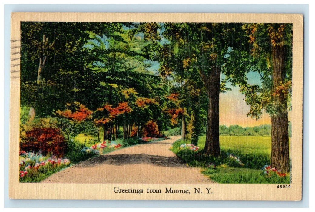1943 Road View Greetings from Monroe New York NY Antique Posted Postcard