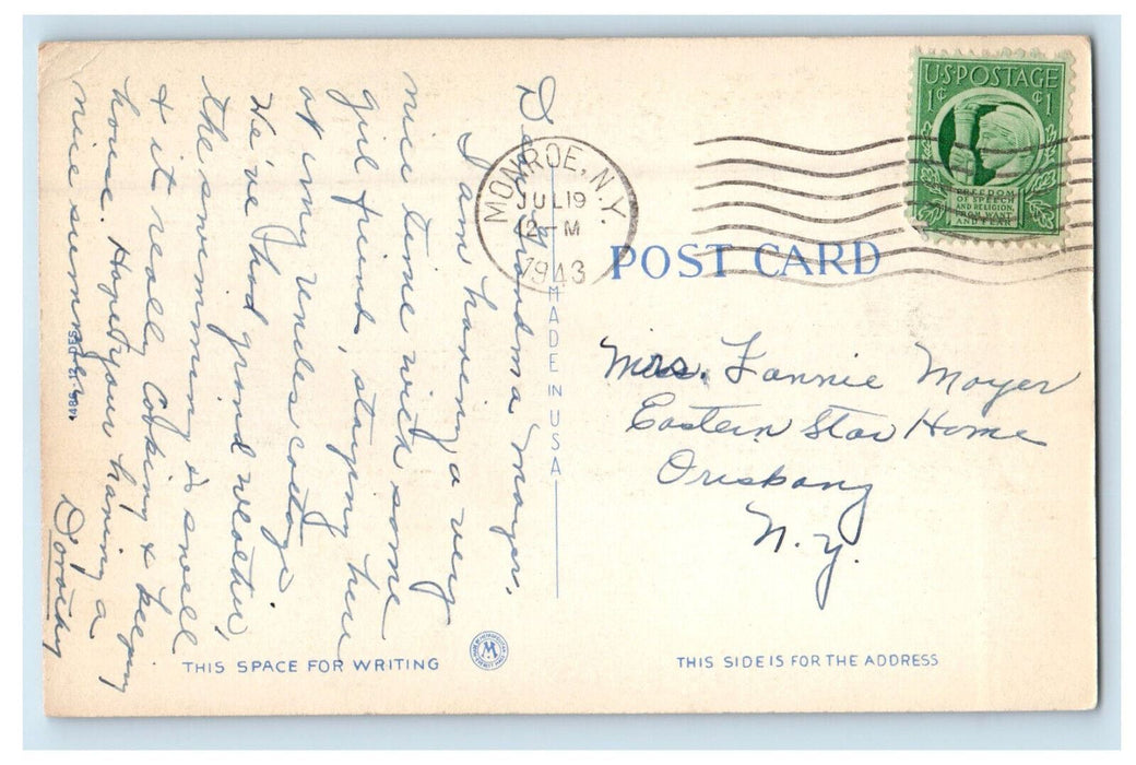 1943 Road View Greetings from Monroe New York NY Antique Posted Postcard