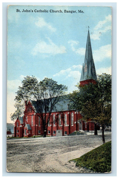1914 St. John's Catholic Church Bangor Maine ME Posted Antique  Postcard