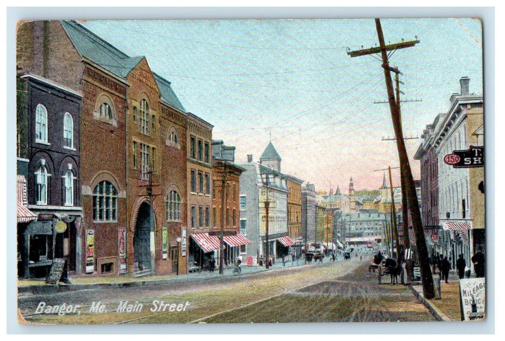 1910 View Of Main Street Road Bangor Maine ME Posted Antique Postcard