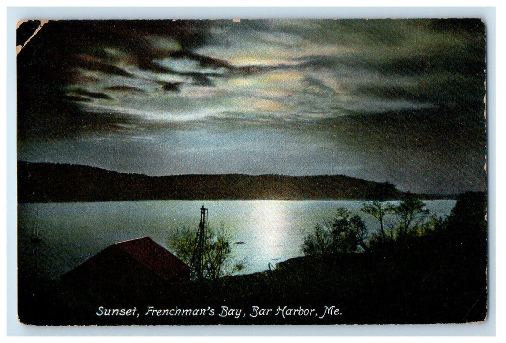 1909 Sea View Sunset Frenchman's Bay Bar Harbor Maine ME Posted Antique Postcard