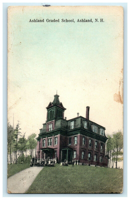 1914 Ashland Graded School Ashland New Hampshire NH Pharmacy Postcard