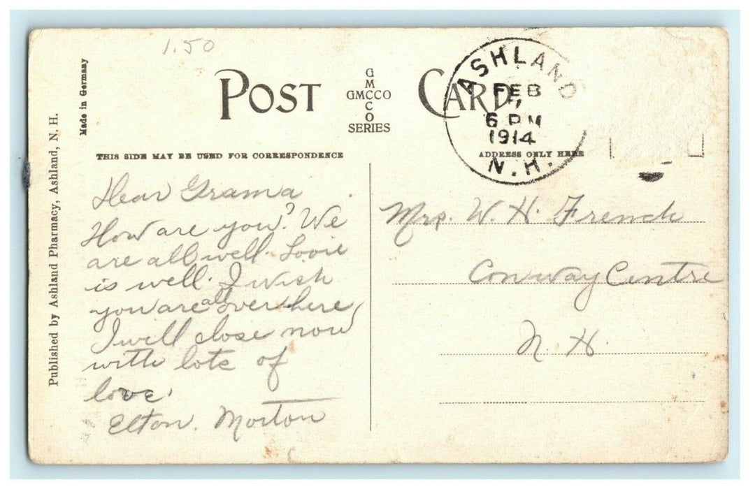 1914 Ashland Graded School Ashland New Hampshire NH Pharmacy Postcard