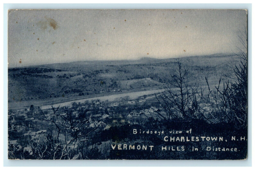 1909 Bird's Eye View Charlestown New Hampshire NH Vermont Hills Postcard