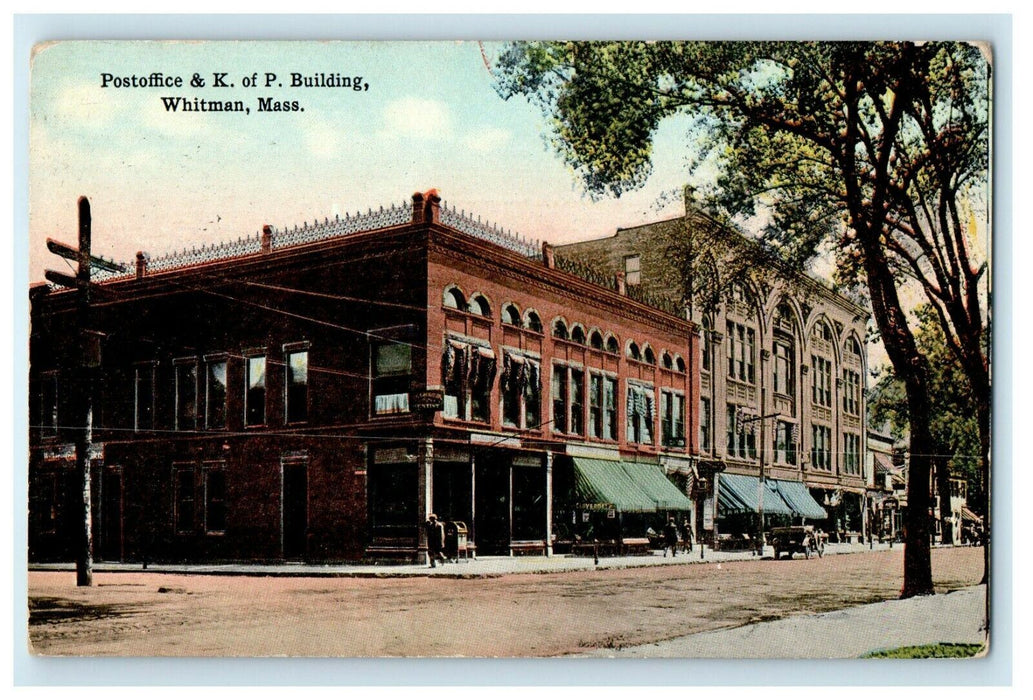 1915 Postoffice & K. Of  P.  Building, Whitman Massachusetts MA Antique Postcard
