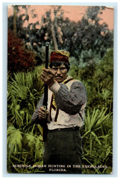 c1910 Seminole Indian Hunting In The Everglades Florida FL Antique Postcard