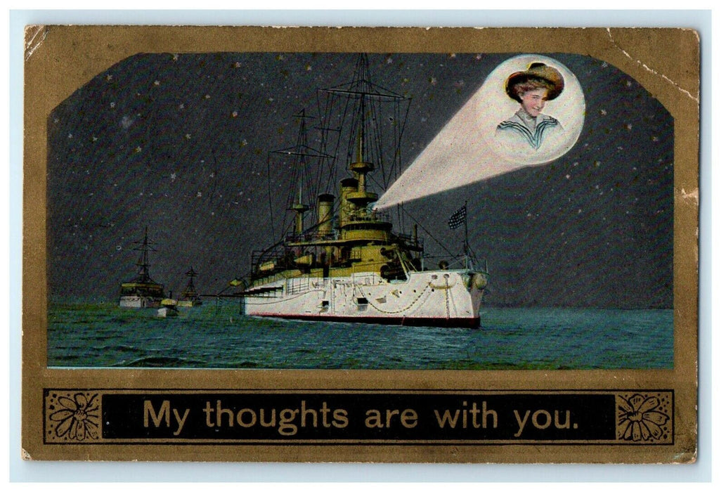 1909 Bondsville Massachusetts MA "My Thoughts Are With You" Antique Postcard