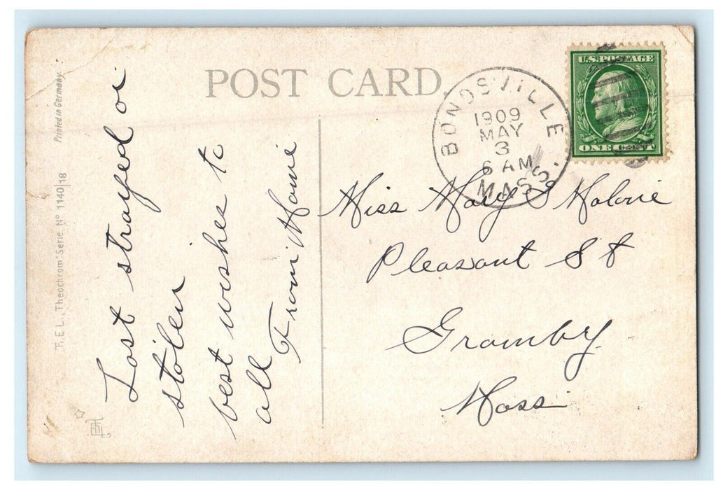 1909 Bondsville Massachusetts MA "My Thoughts Are With You" Antique Postcard