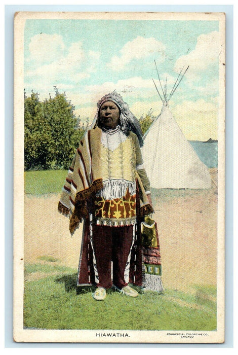 c1930's Hiawatha Indian Chief Native American Teepee Tent Vintage Postcard
