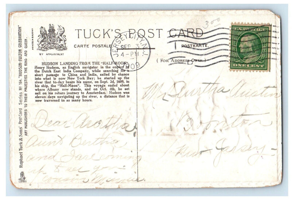 1909 Hudson Landing From The Half Moon New York NY Embossed Tuck's Postcard
