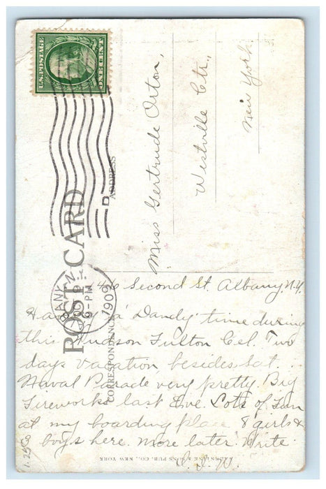 1909 Hudson Fulton Celebration The Clermont Albany NY, Steamer Cat Postcard