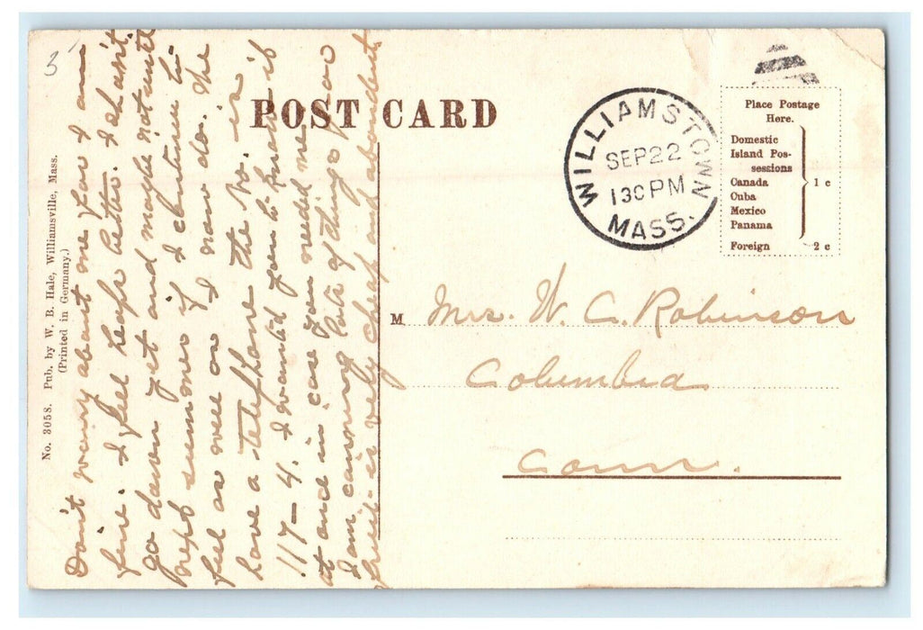 c1910 Chapel Interior, William College Williamstown Massachusetts MA Postcard