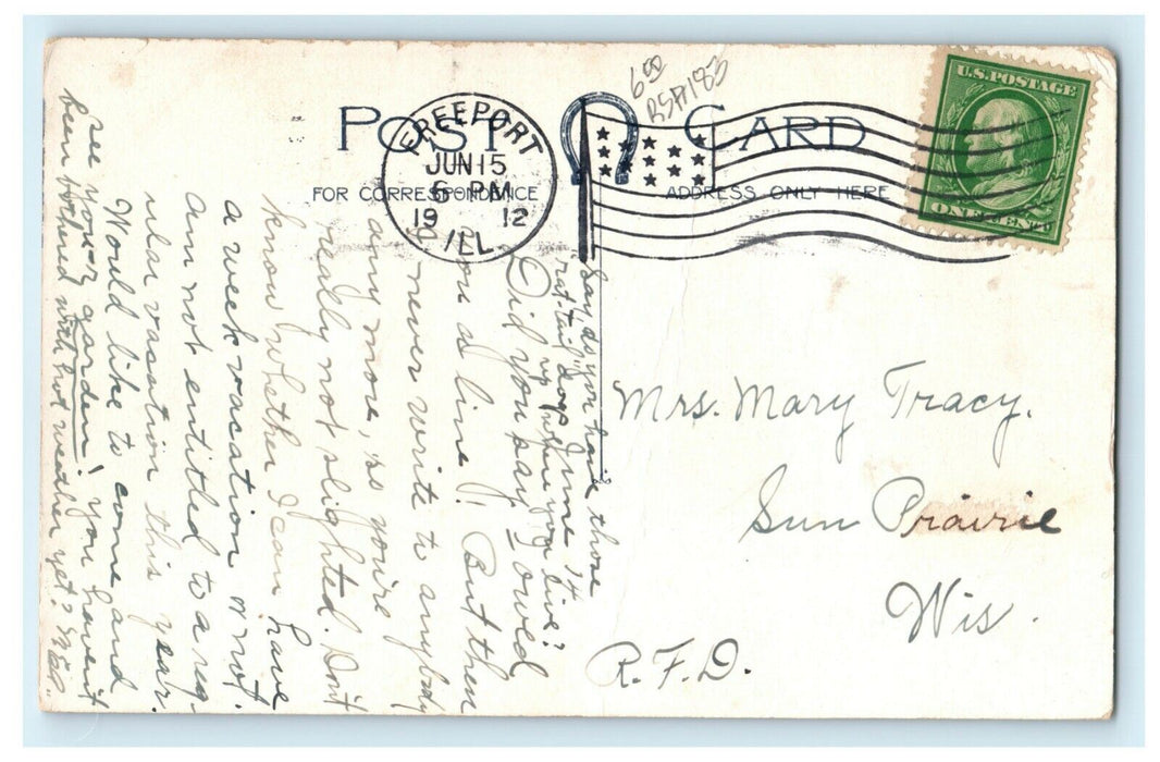 1912 Puppy Dog Dog House Mouse Rat Chain Freeport IL Comic Humor Funny Postcard