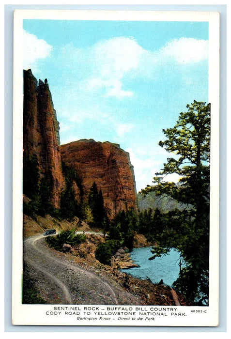 c1920s Sentinel Rock Buffalo Bill Cody Road to Yellowstone Nat Park Postcard