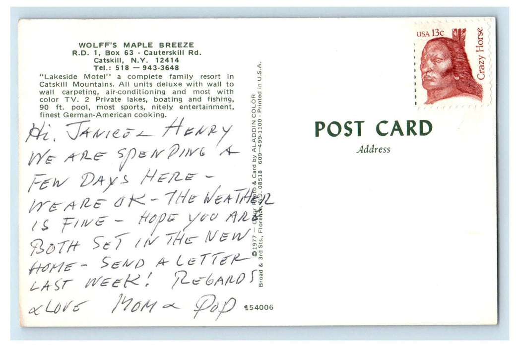 c1950 Wolff's Maple Breeze Cauterskill Rd. Catskill New York NY Postcard