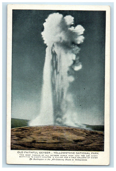 c1920s Old Faithful Geyser - Yellowstone National Park Unposted Postcard