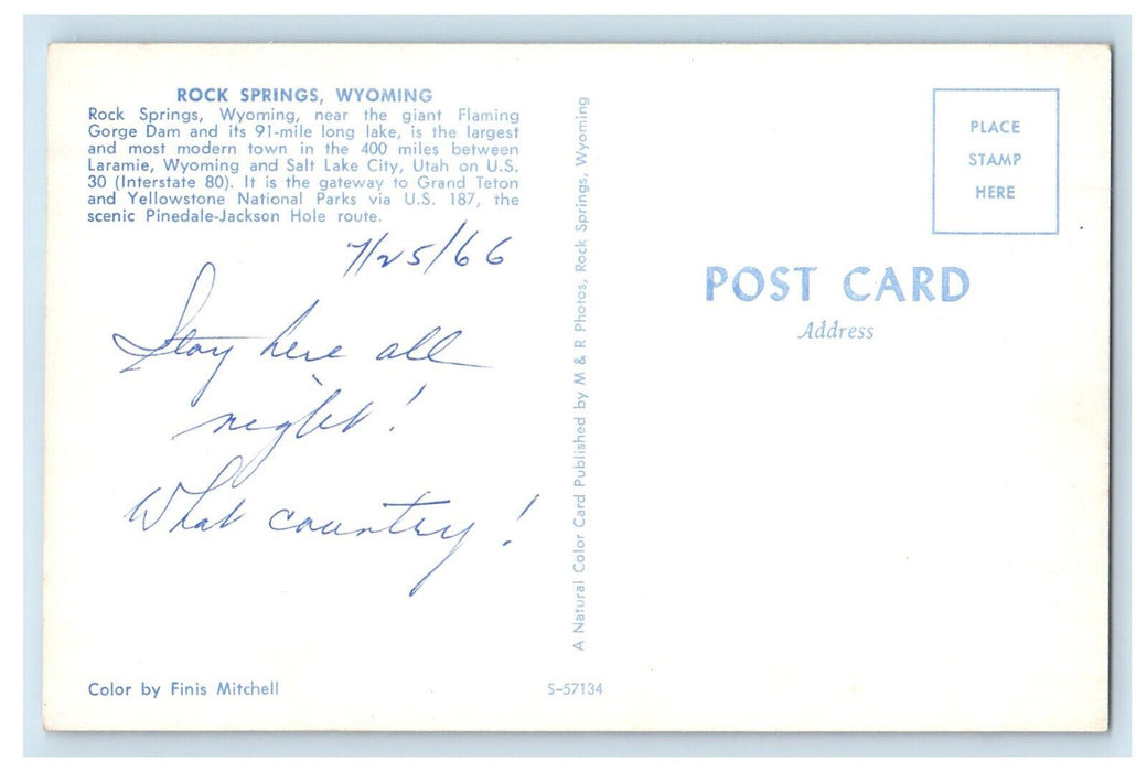 1966 Near The Giant Flaming Gorge Dam Rock Springs Wyoming WY Postcard