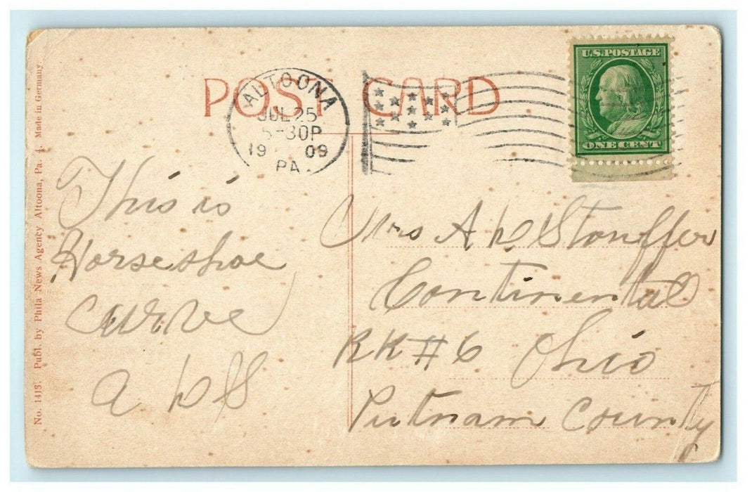 Kittaning Point Station Horse Shoe Curve Altoona PA 1909 Antique Postcard