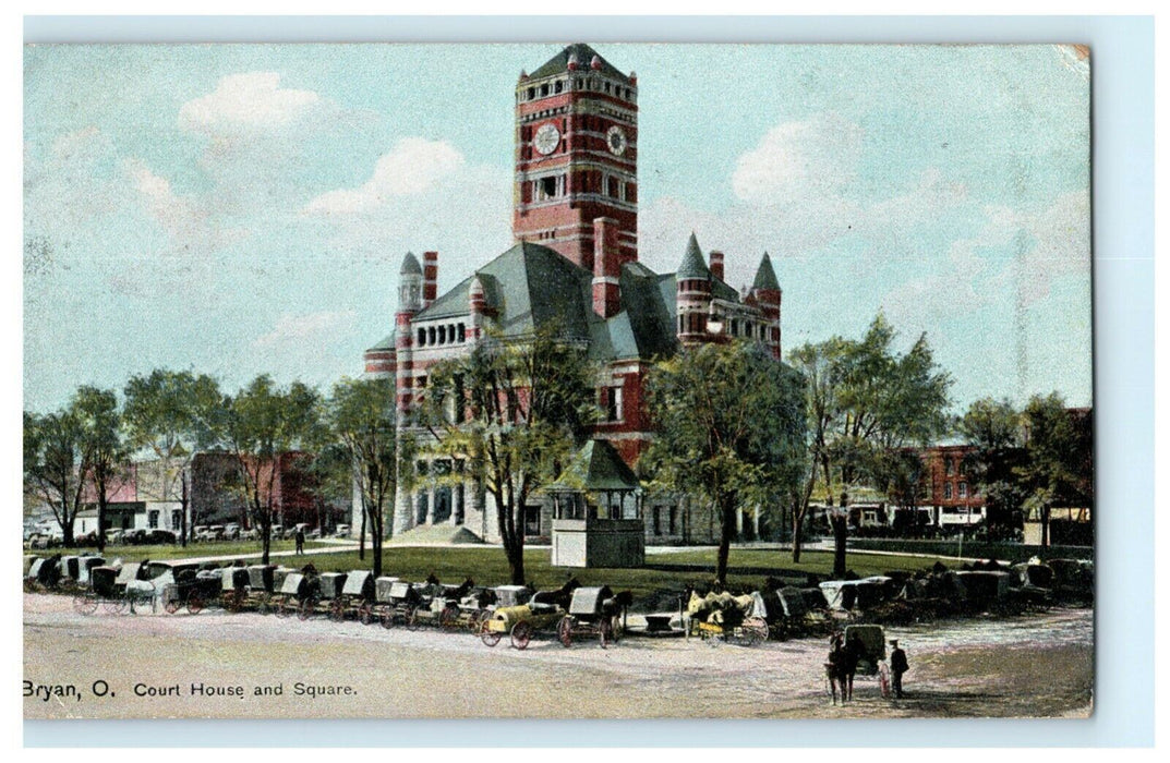 Bryan Ohio Court House and Square 1909 Battle Creek MI Vintage Antique Postcard