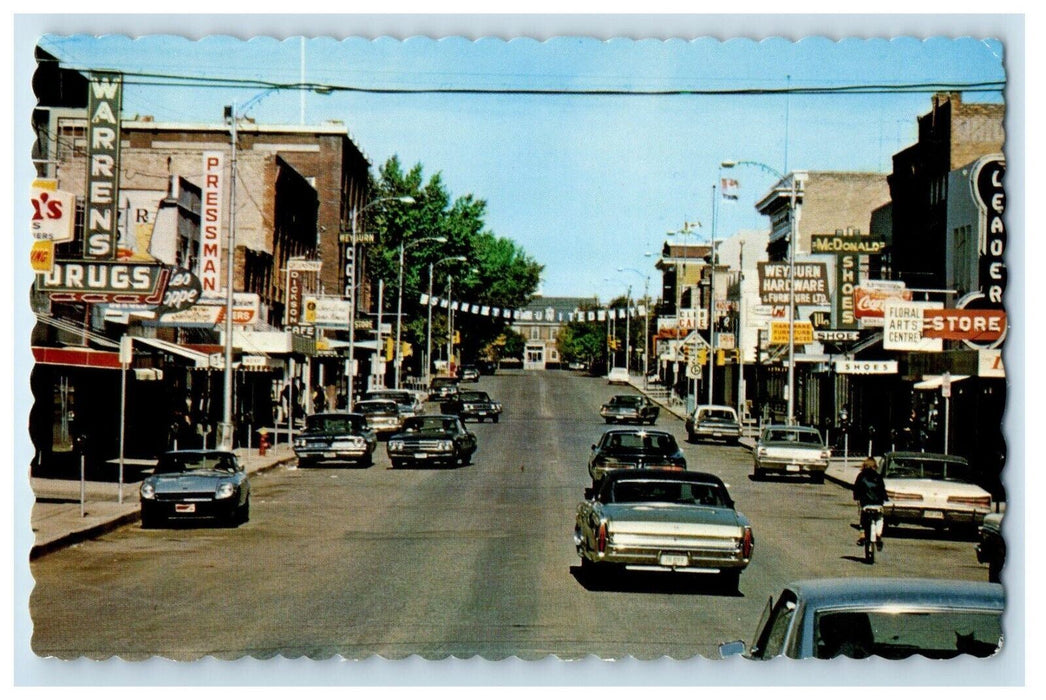 City Of Weyburn Main Street, Third Street Cars Saskatchewan Canada Postcard