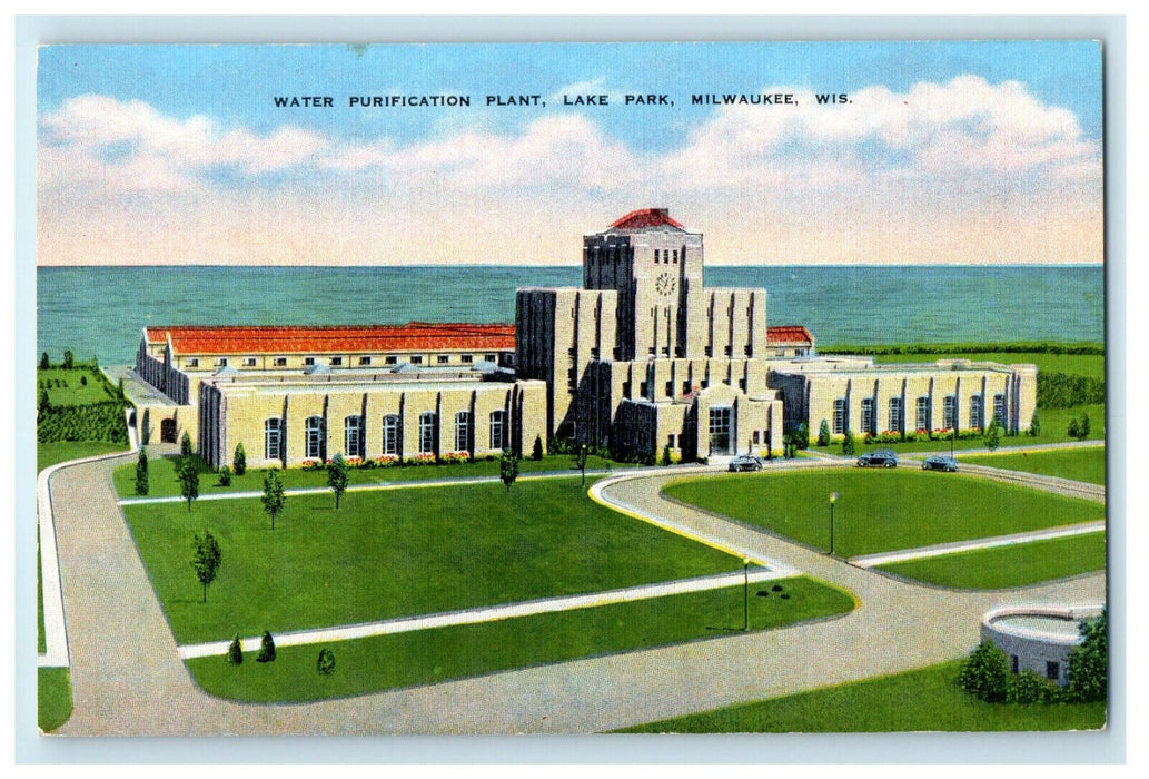 c1940s Water Purification Plant, Lake Park Milwaukee Wisconsin WI Postcard