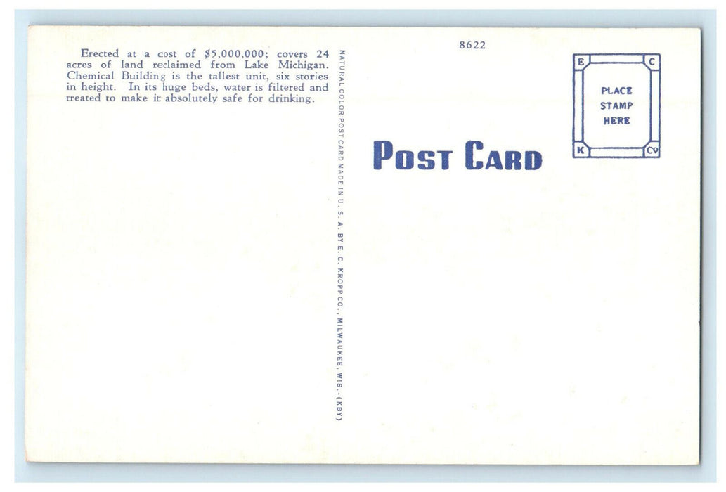 c1940s Water Purification Plant, Lake Park Milwaukee Wisconsin WI Postcard