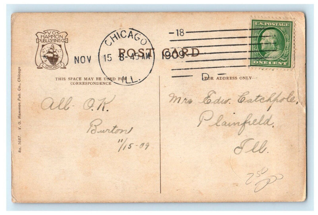 1909 The Fair Chicago Building Street View Trolley Cars Illinois IL Postcard