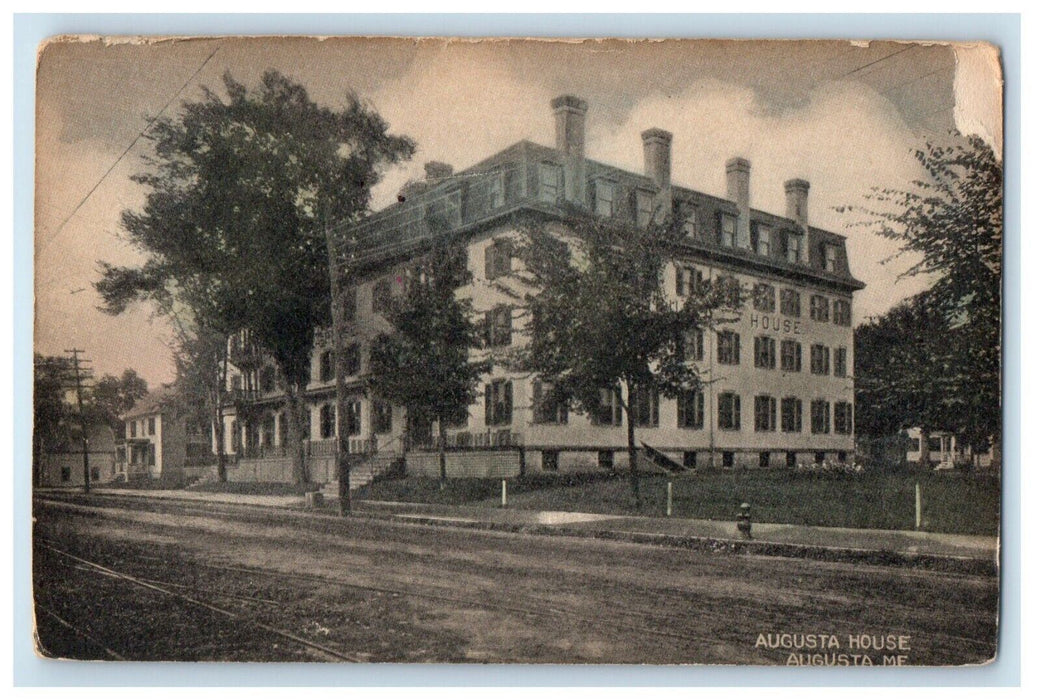 c1905 Augusta House Building Street Dirt Rock Augusta Maine ME Antique Postcard