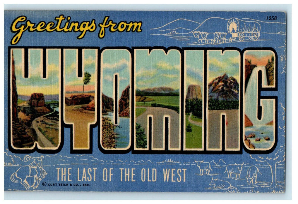 c1940s Greetings From Wyoming WY The Last of the Old West Unposted Postcard