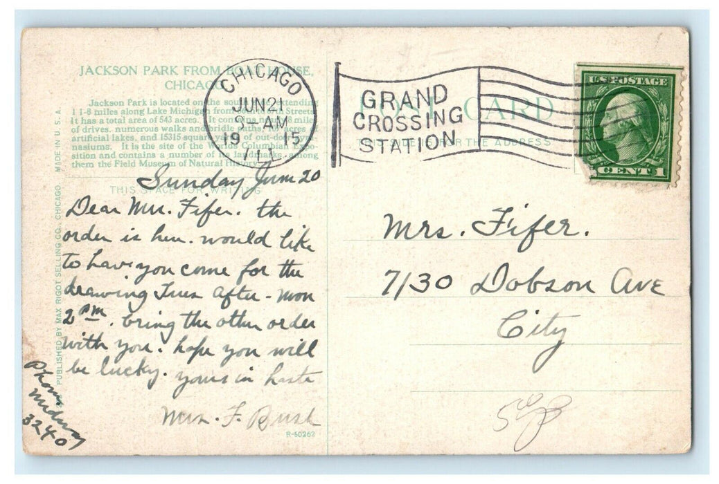 1915 Scene From Boat House Jackson Park Chicago Illinois IL Antique Postcard