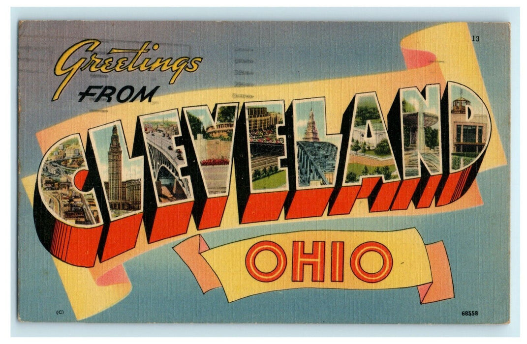 1942 Greetings From Cleveland Ohio OH Large Block Letter Postcard