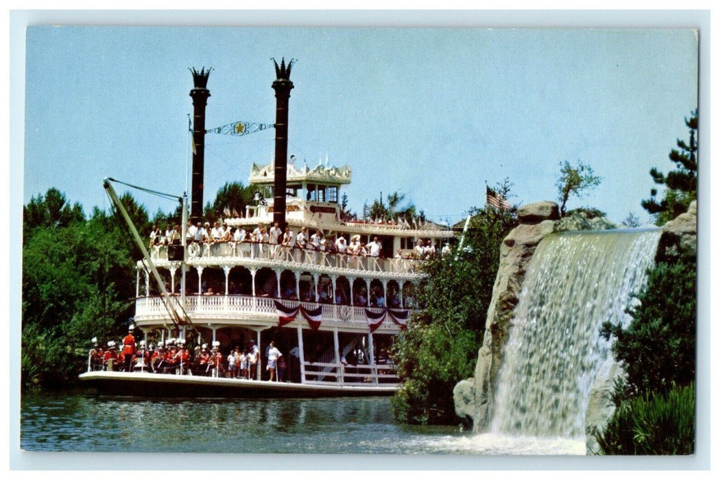 Disneyland Mark Twain Sternwheel Steamboat Cruises Waterfall Anaheim CA Postcard