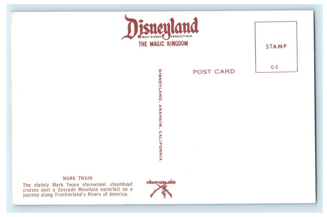Disneyland Mark Twain Sternwheel Steamboat Cruises Waterfall Anaheim CA Postcard