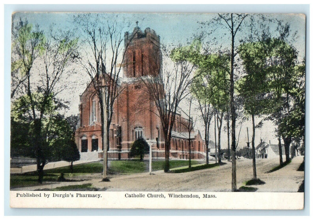 1910 Catholic Church Street View Winchendon Massachusetts MA Antique Postcard