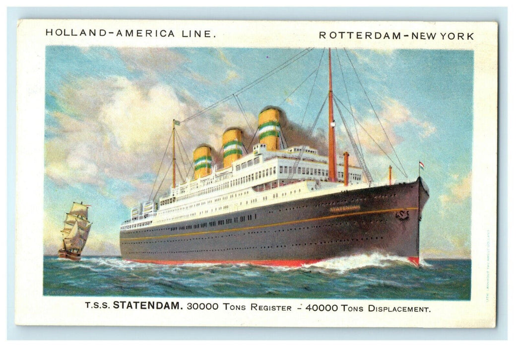 Holland-America Line Rotterdam New York TSS Statendam Steamship Postcard