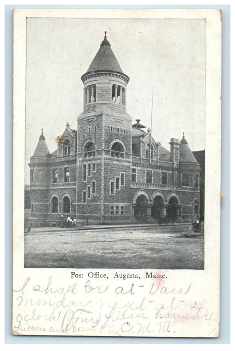 1905 Street View Of Post Office Building Augusta Maine ME Posted Postcard