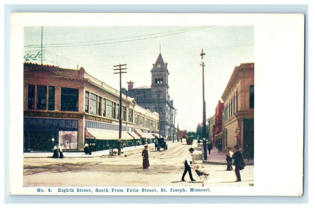 Eight Street South From Felix Street, St. Joseph Missouri MO Antique Postcard