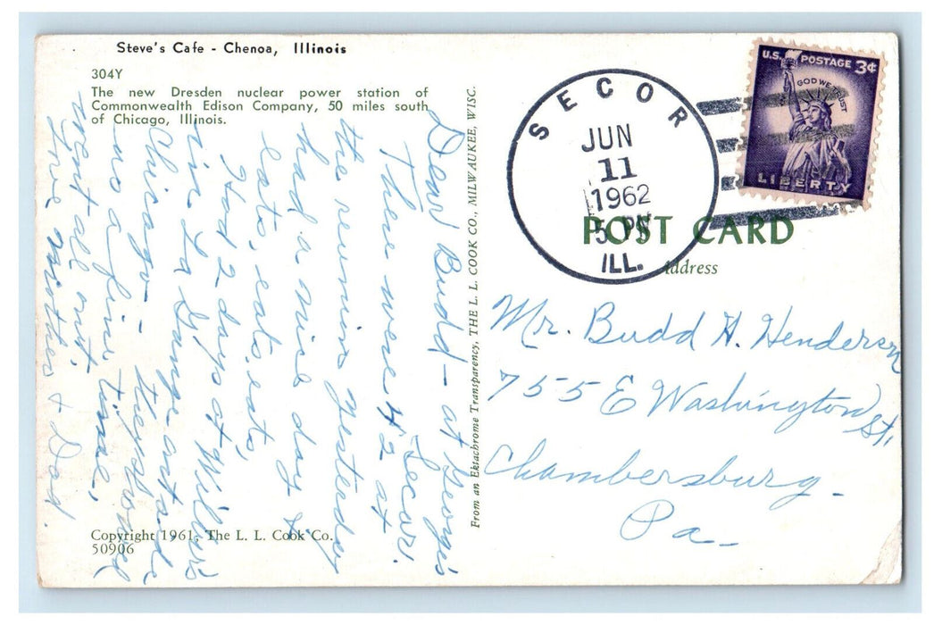 1962 Nuclear Power Station Steve's Cafe - Chenoa Illinois IL Secor IL Postcard
