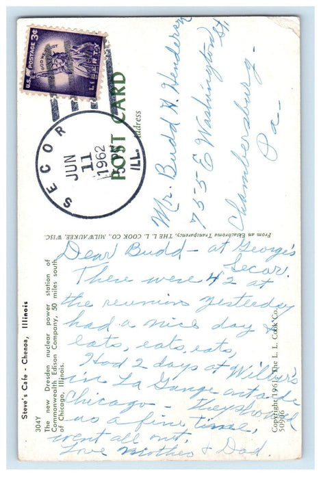 1962 Nuclear Power Station Steve's Cafe - Chenoa Illinois IL Secor IL Postcard