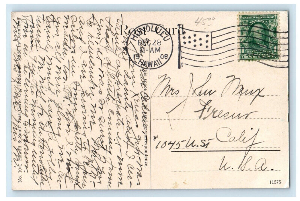 1909 View Of The Royal Place Honolulu Hawaii HI Posted Antique Postcard
